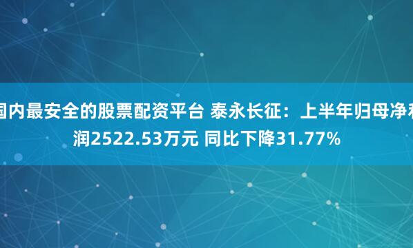 国内最安全的股票配资平台 泰永长征：上半年归母净利润2522.53万元 同比下降31.77%